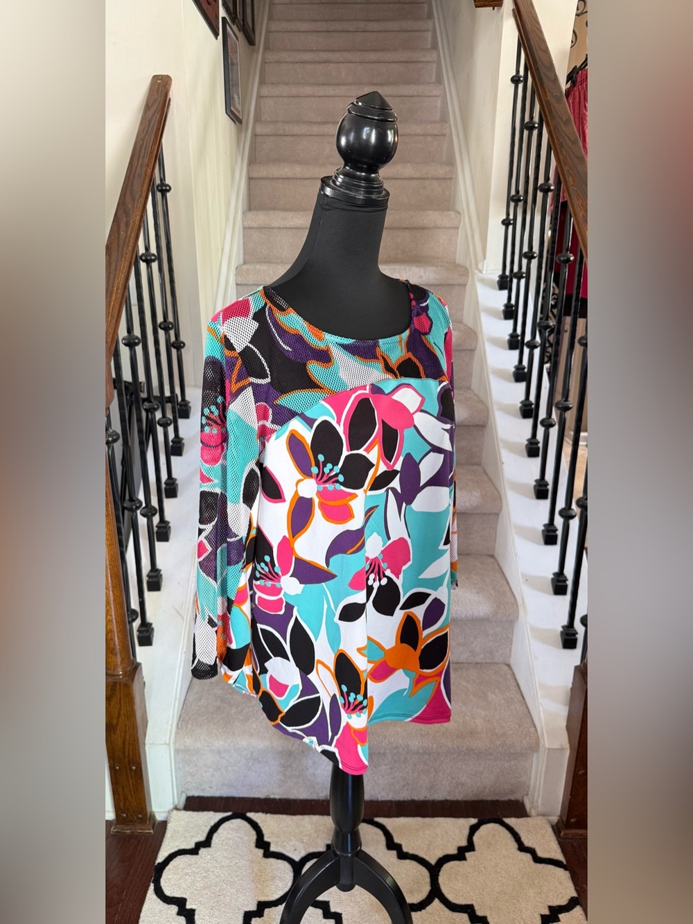 Multi-color Floral Mesh Top